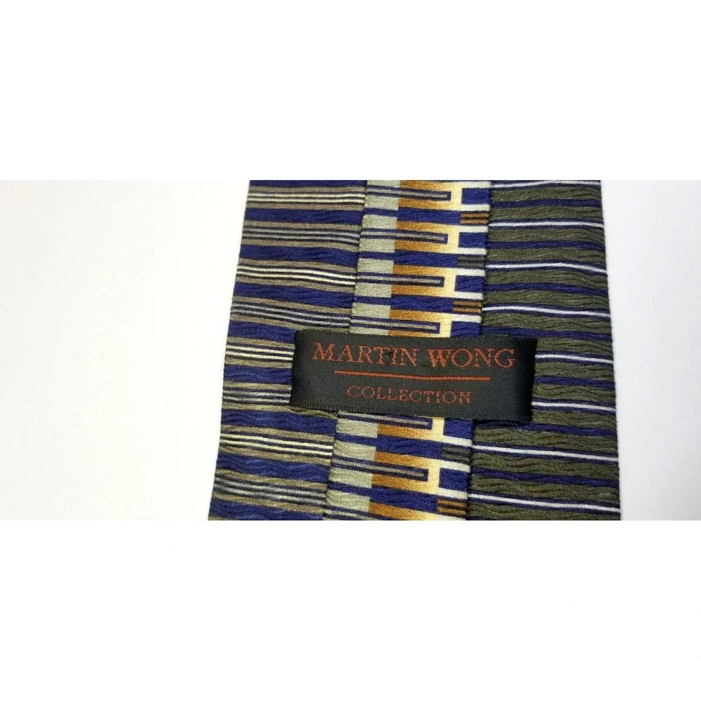Martin Wong Collection‎ Multicolor REPP Geometric Men's Silk Pointed Tie